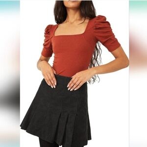 FP We The Free Red Night Lily Puff Sleeve Blouse